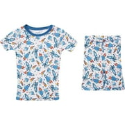 PRINCE OF SLEEP Boys' Short Sleeve Cotton Pajama Sets (White - Spaceman Rocket Short Sleeve With Short, 5-6 Years)